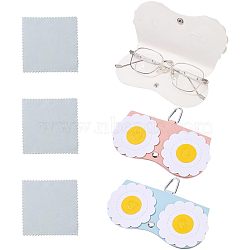 Nbeads 3Pcs Portable PU Imitation Leather Glasses Bag, with Aluminum Spring Gate Ring & Snap Button, for Eyeglass, Sun Glasses Protector, Eye Shaped, with 3Pcs Suede Polishing Cloth, Mixed Color, Glasses Case: 125x159x13mm, Polishing Cloth: 95x75x2mm(AJEW-NB0003-35)
