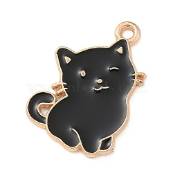 Alloy Enamel Pendants, Light Gold, Cadmium Free & Lead Free, Cat Charm, Black, 22x16x1mm, Hole: 1.5mm(ENAM-A008-17KCG-02)