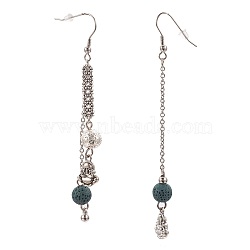Synthetic Lava Rock Dangle Earrings, Asymmetrical Earrings, with Alloy Findings, Buddha, Antique Silver & Platinum, 89~95mm; Pin: 0.6mm(EJEW-F184-07AS)