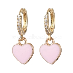 Heart Alloy Enamel Dangle Earrings, Brass Micro Pave Clear Cubic Zirconia Hoop Earring for Women, Golden, 24.5x10mm(EJEW-JE05819)
