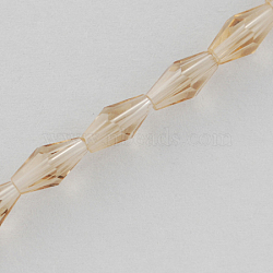 Glass Beads Strands, Faceted, Bicone, BurlyWood, 8x4x4mm, Hole: 1mm, about 72pcs/strand, 23.2 inch(X-GLAA-R026-8x4mm-14)