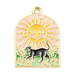 Alloy Enamel Pendants, Light Gold, Arch with Cat Charm, Sun, 25x18x1.2mm, Hole: 1.6mm(ENAM-K070-01LG-02)