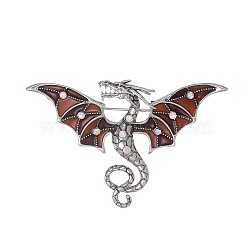 Alloy Crystal AB Rhinestone Dragon Brooch, Pterosaur Enamel Pins for Backpack Clothes, Saddle Brown, Antique Silver, 39.5x61mm(JEWB-Z031-02AS)