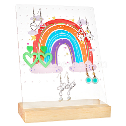 Transparent Acrylic Slant Back Earring Display Stands, with Wooden Base, Rectangle with Rainbow, Orange, Finish Product: 20x8.05x25cm(EDIS-WH0035-20B-02)