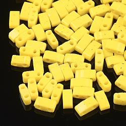 2-Hole Opaque Glass Seed Beads, Rectangle, Gold, 4.5~5.5x2x2~2.5mm, Hole: 0.5~0.8mm(SEED-S023-05C)