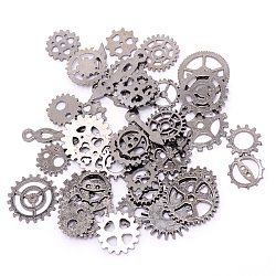 Alloy Cabochons, UV Epoxy Resin Supplies Filling Accessories, for Jewelry Making, Gearwheel & Pointer, Mix Shape, Cadmium Free & Lead Free, Gunmetal, 12~28x6.5~24x1.5~3.5mm, about 110~125pcs/bag(PALLOY-WH0076-98B)