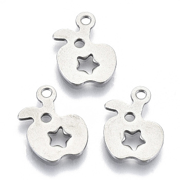 201 Stainless Steel Pendants, Laser Cut, Apple with Hollow Star, Stainless Steel Color, 12.5x9x0.8mm, Hole: 1.4mm