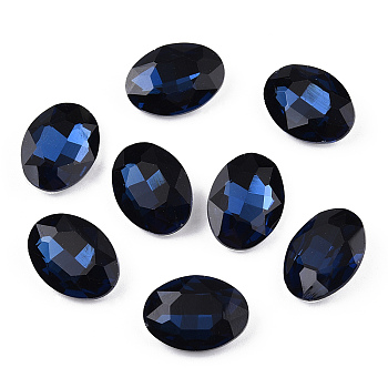 Pointed Back Glass Rhinestone Cabochons, Back Plated, Faceted, Oval, Montana, 8x6x3mm