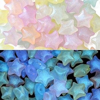 Luminous Acrylic Beads, Glitter Beads, Glow in the Dark, Star, Mixed Color, 14x15x8mm, Hole: 2mm, 50pcs/box