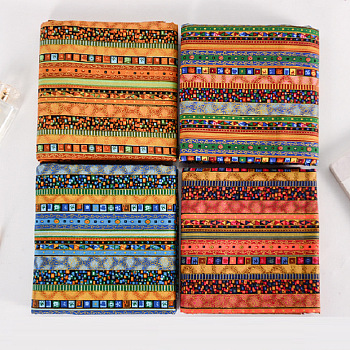 Square Printed Cotton Linen Fabric, for Patchwork, Sewing Tissue to Patchwork, with Ethnic Style Pattern, Colorful, 24x24cm