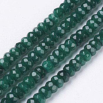 Natural Malaysia Jade Beads Strands, Dyed, Faceted, Rondelle, Green, 4x3mm, Hole: 1mm, 116pcs/strand, 13.7 inch(35cm)