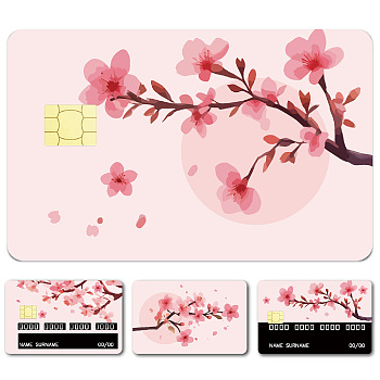 Rectangle PVC Plastic Waterproof Card Stickers, Self-adhesion Card Skin for Bank Card Decor, March Cherry Blossom, 186.3x137.3mm