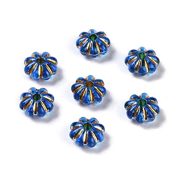 Acrylic Beads, Golden Metal Enlaced, Flower, Royal Blue, 6.5x6.5x3.5mm, Hole: 1.6mm, about 6250pcs/500g