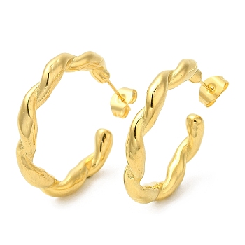 Ion Plating(IP) 304 Stainless Steel Twist Ring Stud Earrings, Half Hoop Earrings, Real 18K Gold Plated, 28.5x4mm