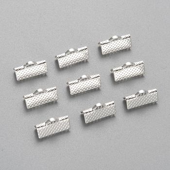 Iron Ribbon Crimp Ends, Silver Color Plated, 7mm long, 13mm wide, hole: 2mm