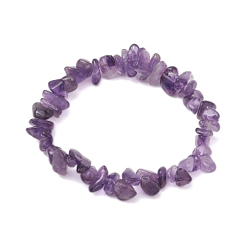 Natural Amethyst Chip Beaded Stretch Bracelets for Women Men, Inner Diameter: 2 inch(5cm)