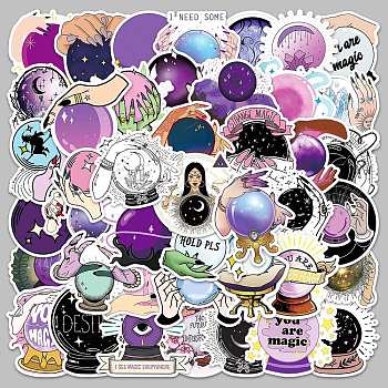 Magic Theme PVC Self Adhesive Stickers, Waterproof Crystal Ball Decals, for Suitcase, Skateboard, Refrigerator, Helmet, Mobile Phone Shell, Purple, 55~85mm, 50pcs/bag