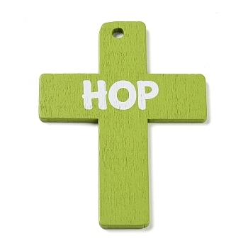 Easter Theme Single Face Printed Wood Pendants, Easter Charms, Cross, 80x57.5x2.5mm, Hole: 4.5mm
