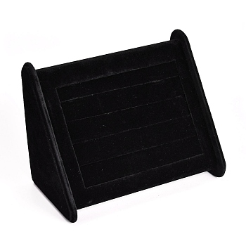 Cuboid Wood Jewelry Ring Display Stands, Covered with Velvet, with Sponge, Black, 22.5x10x14cm