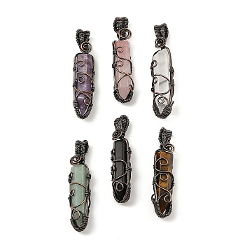 Natural Gemstone Pendants, with Red Copper Tone Rack Plating Brass Wire Wrap, Lead Free & Cadmium Free, Cone, 61x15.5x14mm, Hole: 4mm