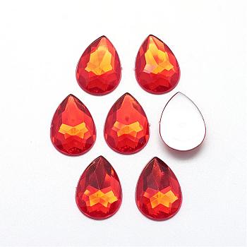Acrylic Rhinestone Flat Back Cabochons, Faceted, Bottom Silver Plated, teardrop, Red, 25x18x5mm
