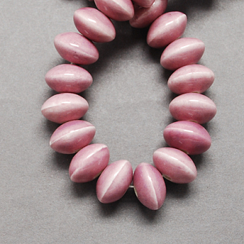 Handmade Porcelain Beads, Bright Glazed Porcelain, Rondelle, Pale Violet Red, 12x7mm, Hole: 2mm