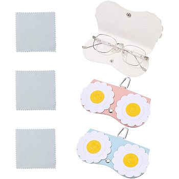 Nbeads 3Pcs Portable PU Imitation Leather Glasses Bag, with Aluminum Spring Gate Ring & Snap Button, for Eyeglass, Sun Glasses Protector, Eye Shaped, with 3Pcs Suede Polishing Cloth, Mixed Color, Glasses Case: 125x159x13mm, Polishing Cloth: 95x75x2mm