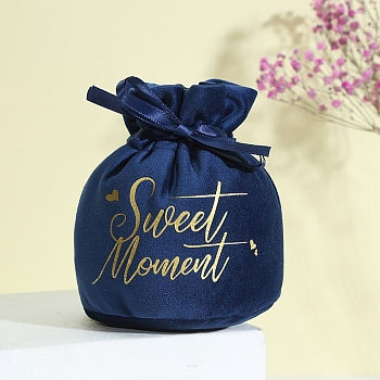 Velvet Drawstring Pouches, Candy Gift Bags Christmas Party Wedding Favors Bags, Dark Blue, 15x13cm