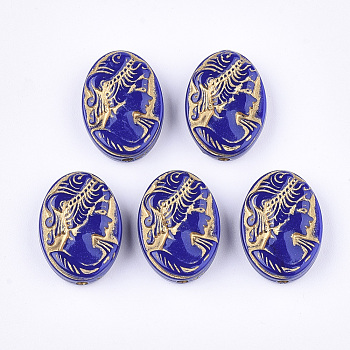 Plating Acrylic Beads, Metal Enlaced, Oval with Woman, Dark Blue, 17.5~18x13x6mm, Hole: 1.8mm, about 580pcs/500g