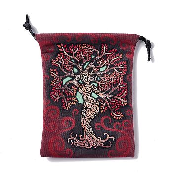 Velvet Jewelry Drawstring Pouches, Rectangle Gift Bags for Tartot Cards Storage, Tree of Life Pattern, 18x14cm