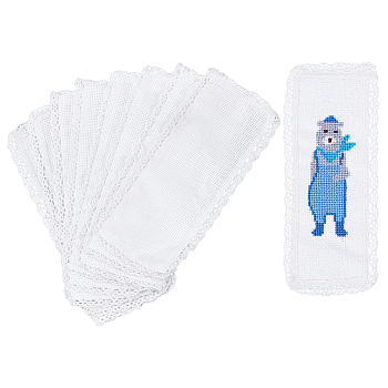 Polyester Lace Aida Cloth Bookmarks for Cross Stitch Making, Rectangle, White, 200~220x70~85x1mm, 10pcs/set