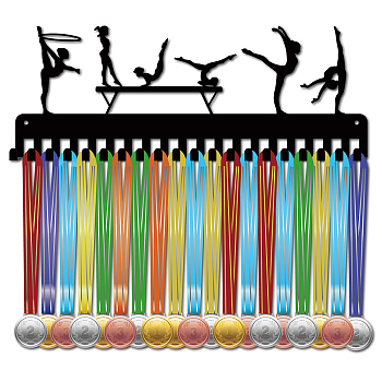 Iron Medal Holder Frame, 20 Hooks Medal Display Hanger Rack, with Screws, Black, Gymnastics, Sports, 150x400mm, Hole: 5mm