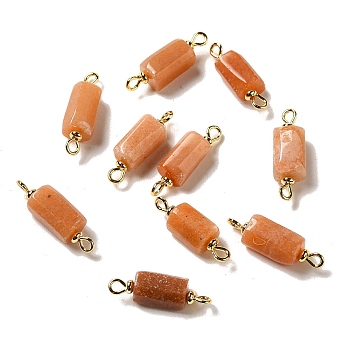 Natural Red Aventurine Connector Charms, Faceted Column Links with Real 18K Gold Plated Brass Double Loops, 21~23x6.5~7x6.5~7mm, Hole: 1.6mm