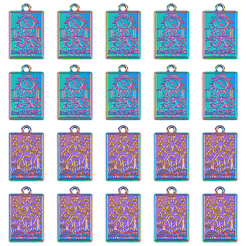 20Pcs 2 Style Rack Plating Alloy Pendants, Cadmium Free & Nickel Free & Lead Free, Multi-color, Tarot Charms, Mixed Color, 23.5x14.5x1.5mm, Hole: 1.8mm, 10pcs/style