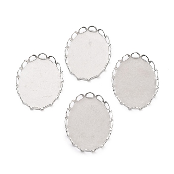 Non-Tarnish 316 Surgical Stainless Steel Tray Settings, Lace Edge Bezel Cups, Oval, Stainless Steel Color, 26x19x3mm