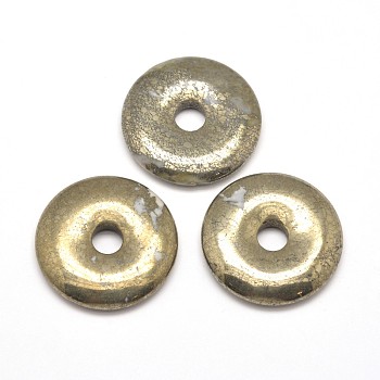 Donut/Pi Disc Natural Pyrite Pendants, Donut Width: 15.5mm, 40x6mm, Hole: 9mm