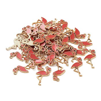 Alloy Enamel Pendants, for DIY Jewelry Making, Flamingo Shape, Light Gold, Pale Violet Red, 26x14x2.5mm, Hole: 1mm
