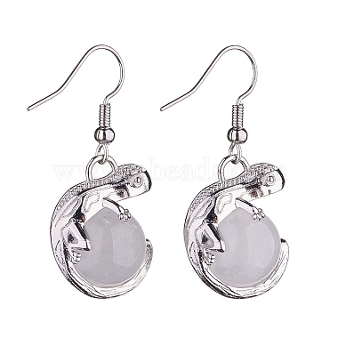 Natural Quartz Crystal Chameleon Dangle Earrings with Crystal Rhinestone(EJEW-A092-10P-10)-2