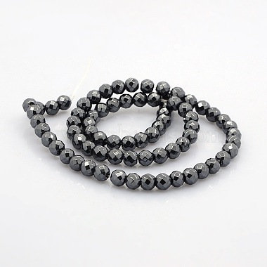 Faceted Round Non-magnetic Synthetic Hematite Beads Strands(G-P061-60-6mm)-2