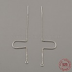925 Sterling Silver Stud Earring Finding, Ear Thread with Loops, Silver, 65x10x1mm, Hole: 1.6mm, Pin: 0.8x11mm(STER-WH20002-01)