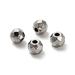 304 Stainless Steel Beads, Round, Diamond Cut, Stainless Steel Color, 4.5x4mm, Hole: 1.4mm(STAS-S167-02C-P)