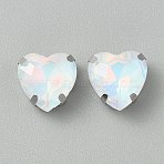 Sew on Rhinestone, with Alloy Prong Settings, Garments Accessories, Faceted, Heart, White, 10x10x5mm, Hole: 1.4mm(FIND-TAC0035-02A)