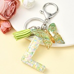 Resin & Acrylic Keychain, with Faux Suede Tassel Pendant & Alloy Findings, Letter L, 9.5cm(KEYC-YW00122-12)