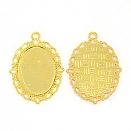 Tibetan Style Alloy Oval Pendant Cabochon Settings, Golden, Tray: 18~18.5x25~25.5mm, 40x29x2mm, Hole: 2mm(PALLOY-J412-21G)