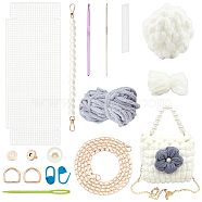 DIY Purse Weaving Kits, including Chunky Yarn, Magnetic Clasp, Mesh Sheet, Crochet Needle, White, 16x17~18x6cm(DIY-WH0304-727A)