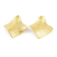 Ion Plating(IP) 304 Stainless Steel Stud Earrings for Women, Wave Texture Rhombus, Real 14K Gold Plated, 30x30mm(EJEW-A049-12G)