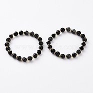 Natural Black Agate Beads Stretch Bracelets, Faceted, Six Sided Celestial Dice, Inner Diameter: 1-7/8~2-1/8 inch(4.7~5.5cm)(BJEW-Z007-B-01)