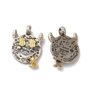 Rack Plating Brass Pendants, Lead Free & Cadmium Free, Monster with Skull Charm, Antique Silver, 33.5x24x6.5mm, Hole: 5.5mm(KK-D074-13AS-01)