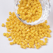 8/0 Two Cut Glass Seed Beads, Hexagon, Baking Paint, Gold, 2.5~3x2.5mm, Hole: 0.9mm, about 15000pcs/bag(SEED-S033-06A-05)