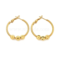 Vacuum Plating 201 Stainless Steel Beaded Hoop Earrings with 304 Stainless Steel Pin for Women, Golden, 12 Gauge, 31.5x28.5x2mm, Pin: 0.6mm(EJEW-F280-25G)